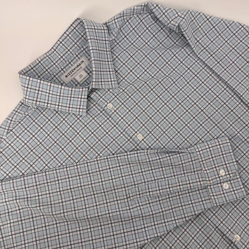 Mizzen+Main Performance Dress Shirt XXL Classic Fit Blue Plaid Grid Check Mens